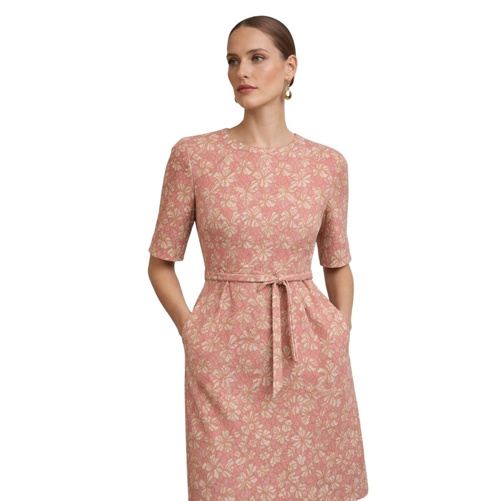Leproust Vintage Pink Quilted Floral Cotton Wrap Tie Back Dress